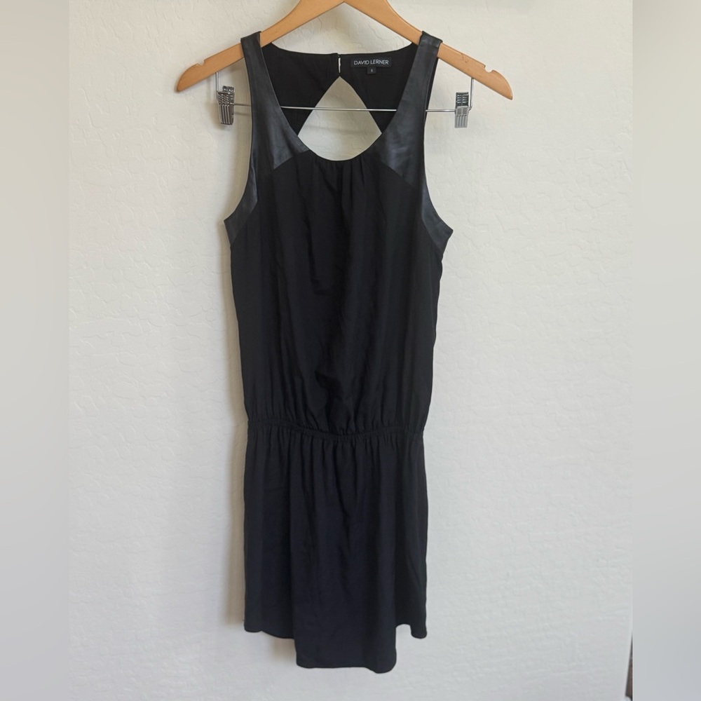 New! David Lerner Black Sleeveless Silk Midi Dress w/ Lamb Leather Trim